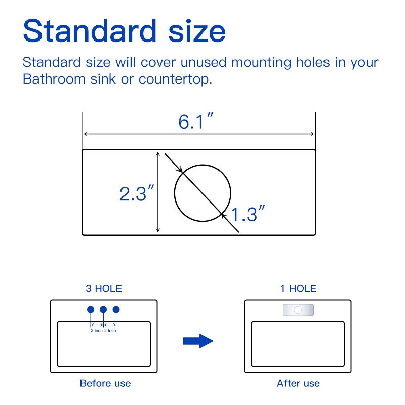 BWE 6" Sink Hole Cover Chrome for Bathroom Vanity Sink 1 Hole or 4 Inch 3 Holes Centerset Sink Stainless Steel Deck Plate Escutcheon Modern Cover Cap - Image 3